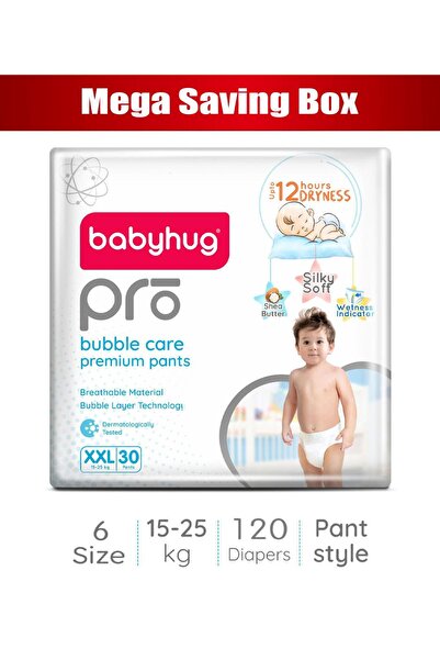 Babyhug Pro Bubble Care Premium Pant Style Diapers, Double Extra Large, Size 6 - 120 Pieces