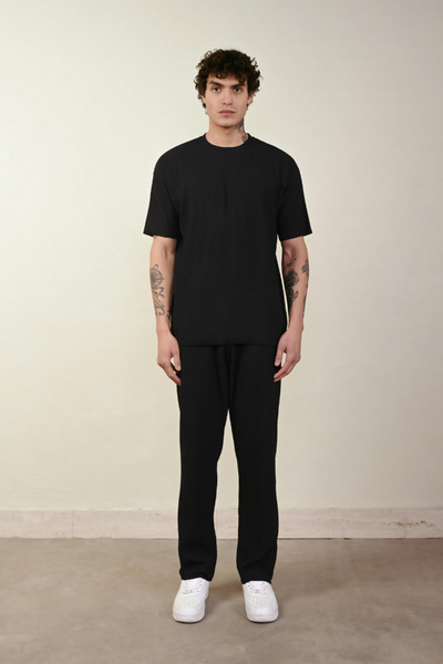 İLKCET MODA بدلة عثمانية مضلعة كبيرة الحجم للرجال - طقم سفلي وعلوي