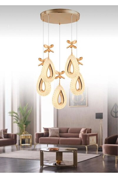 Marsel Lighting YAGMUR Model 5'li Gold 3 Renk Modu Ledli Modern Salon Mutfak ...