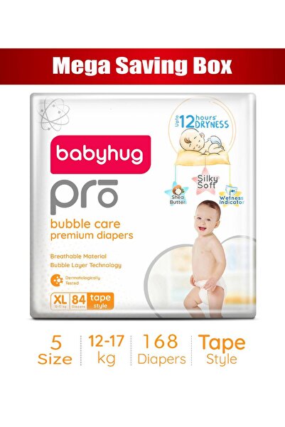 Babyhug حفاضات برو بابل كير بريميوم بشريط لاصق، توفير كبير، مقاس 5، كبير جدًا...