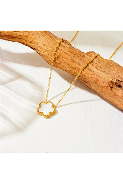 Kuşkaya Ticaret قلادة البرسيم الذهب الأبيض | فولاذ 316 لتر - غير قابل للتشويه | هدية المرأة