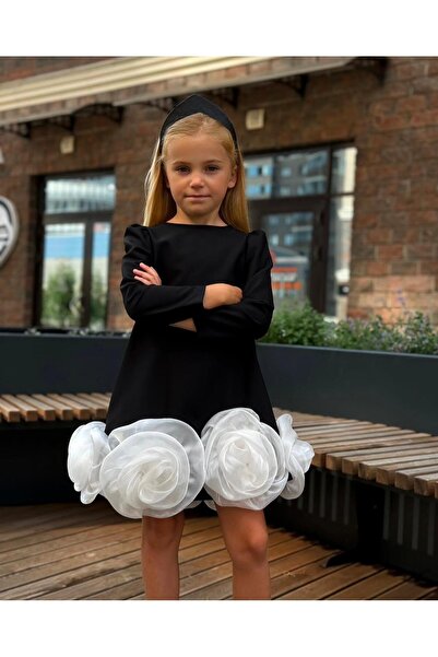 Laviella Kids Couture Kız Çocuk Siyah Renk Çiçek Detaylı Elbise
