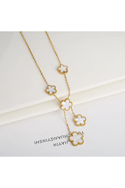 Kuşkaya Ticaret قلادة البرسيم ذهبي أبيض 5 قطع | فولاذ 316 لتر - غير قابل للتشويه | هدية المرأة