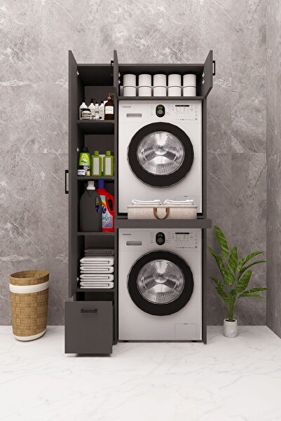 DEMİRBAL MOBİLYA Mdf Çamaşır Makinesi Dolabı Kurutma Makinesi Dolabı Çekmeceli