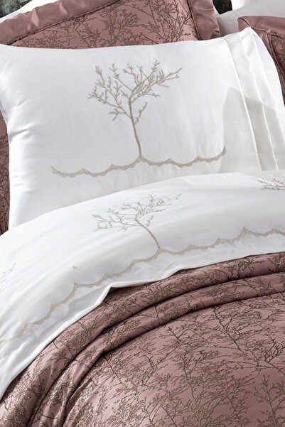 NAKIŞHAN Neva Double Dowry Bed Sleeping Set Package-Powder 10 Pieces