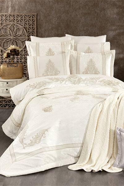 NAKIŞHAN Emerald Double Dowry Bed Sleeping Set Package-Cream 10 Pieces