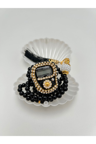 lenagiftworkshop مجموعة مسبحة وذكرية سوداء خاصة مع صندوق أصداف هدية مولودة من...