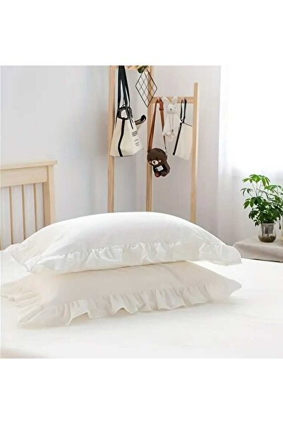 KUM SAATİ Βολάν Βαμβακερή 50x70 Λευκή Μαξιλαροθήκη 2 Τεμάχια