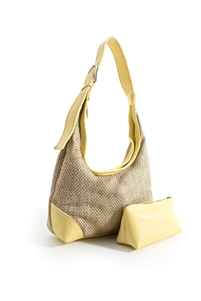 NBİBAGS Dore Hasır Örgülü Deri Sap Detaylı Ve Yavrulu Kadın Omuz Çantası