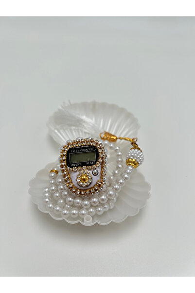 lenagiftworkshop İstiridye Kutulu Taşlı Beyaz Zikirmatik Ve Tesbih Seti Hediy...