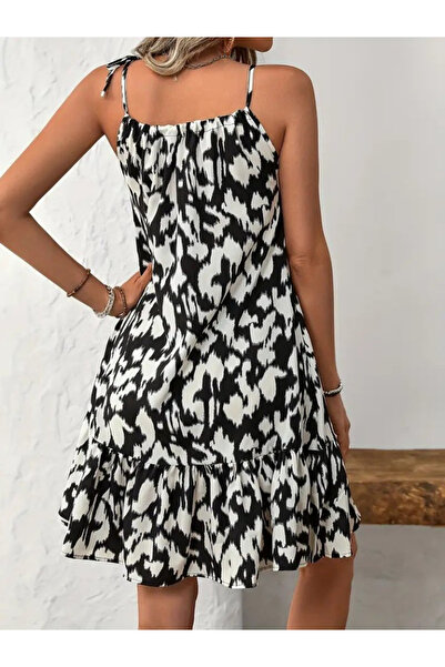 JANES Women's Halter Neck Patterned Ruffled Single Jersey Dress