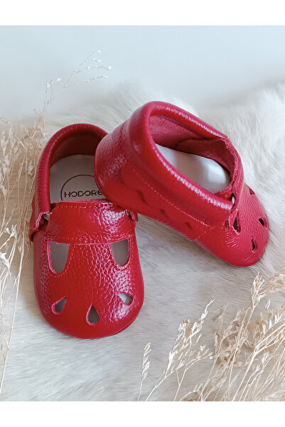 Hodore Wizy Red Genuine Leather Baby Booties Moccasin