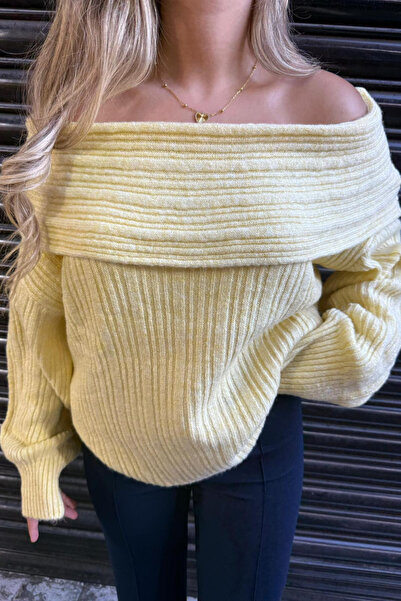 thesunfyre Women's New Season Madonna Collar Ribbed Oversize Tiriko Sweater