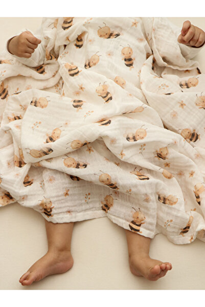 Kai Baby Honey Bees 100% Organic Cotton Double Layer Muslin 4 Pack Baby Mouth Wipes