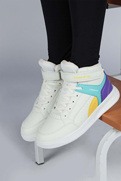 Jump 29185 Velcro High Top White - Blue Girl's Sneaker Casual Sneakers