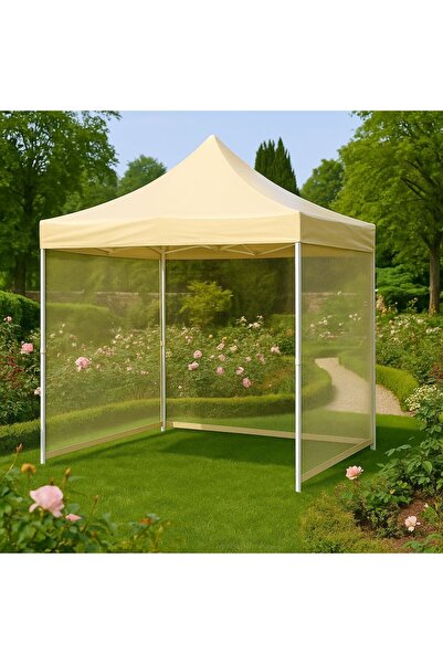 İKİZLER BRANDA 3x3 Üst Kumaşı Pvc Etrafı Bej Rengi Gölgelik File Seyyar Sök-Taklı Gazebo Çadır