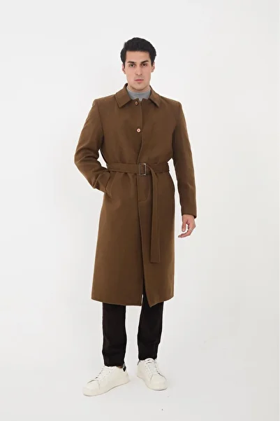 LEBS Men's Full Length Cashmere Coat with Belt
