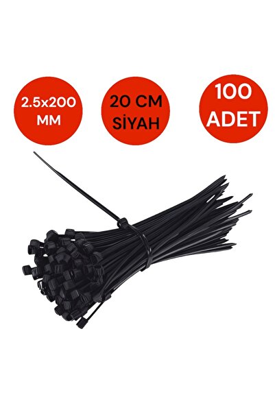 By mag 100 Adet Tork 2.5x200 Kablo Bağı Plastik Cırt Kelepçe 20 Cm Siyah