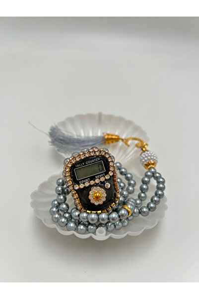 lenagiftworkshop Special Gray Zikirmatik and Prayer Beads Set with Oyster Box...