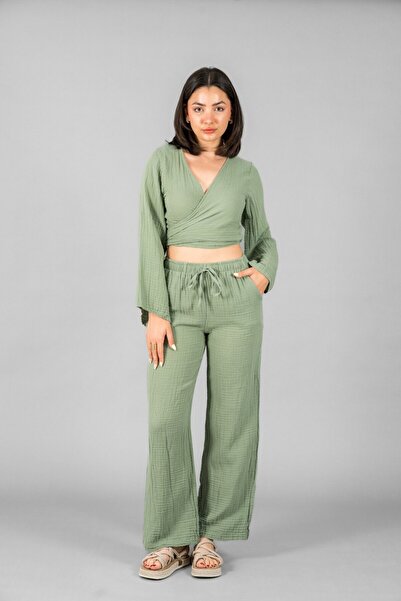 ASC SUN Palazzo Pants-Tie Detail Crop Suit