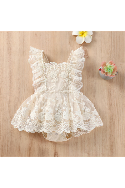 OEM Salopeta tip rochita din dantela bej, model body cu capse, 3-6 luni (70 cm) bumbac 95% si spandex 5%