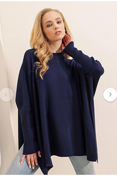 ROKİDS سترة تريكو بونشو كبيرة الحجم بفتحة جانبية سوداء للسيدات