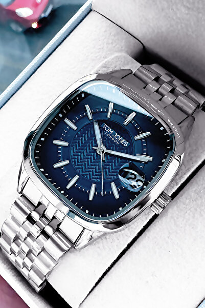 Tom Jones Kare Model Hediyelik Erkek Kol Saati Su Geçirmez Gümüş Renk Çelik Kordon Hediye Bileklik GTJE2103C3