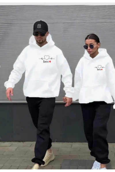 Elvino 4-Piece Black Unisex Couple Lover Combination Printed Tracksuit and Sweatshirt Sets