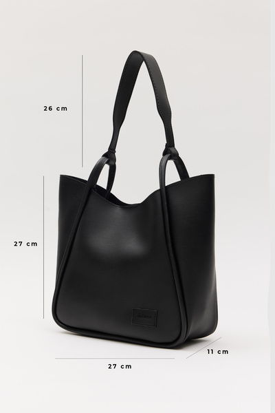 Shanta Black D30 Snap Fastener Single Strap Modern Large Volume Daily, Business and School Women's Shoulder Bag