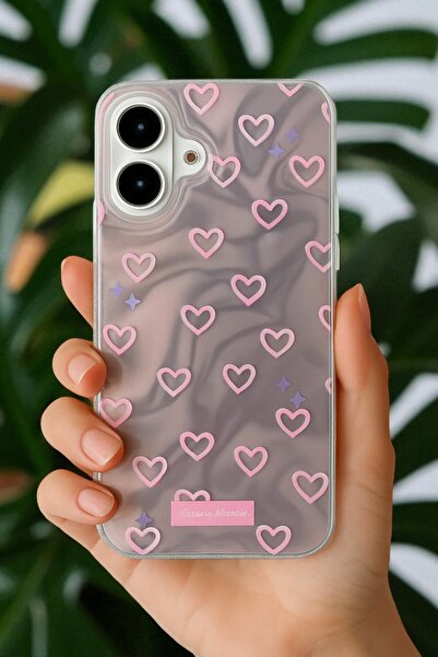 KVK PRİVACY Apple iPhone 16 Uyumlu Hologram Pembe Kalp Desenli Silikon Kılıf ...
