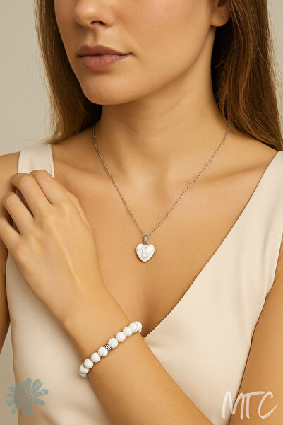 Beyaz Havlit (Howlite)Doğal Taş Bileklik&Kolye