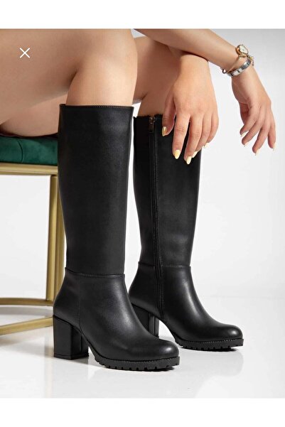 LZ SHOES kadın siyah Deri çizme