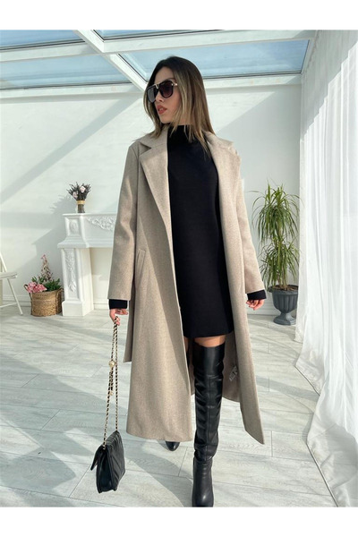 Prilika Γυναικείο μακρύ παλτό με καστανόχρωμο καστανόχρωμο παλτό με επένδυση με τσέπες oversized