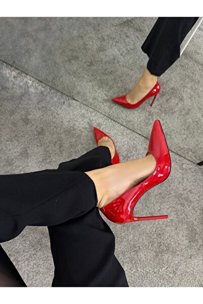 MYVOLANTE Kadın Kırmızı Rugan Tabanı Kırmızı Topuklu Stiletto Model Klasik Topuklu Ayakkabı