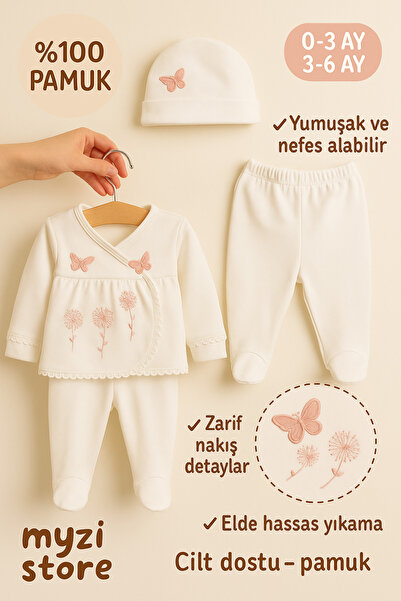MYZİ STORE Κοριτσάκι 100% βαμβακερό με σχέδιο πεταλούδας Νοσοκομειακή έξοδος 0-3 μηνών