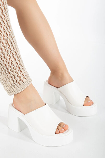 MFT AYAKKABI Ženske bele cipele sa potplatom od 8 cm Papuče