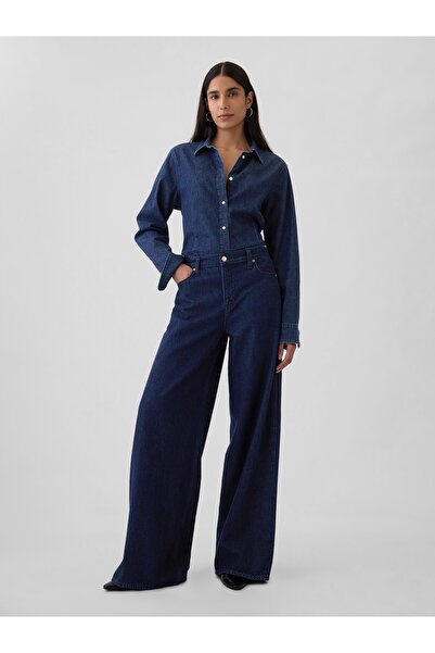 GAP Kadın Lacivert Mid Rise UltraSoft Baggy Jean Pantolon