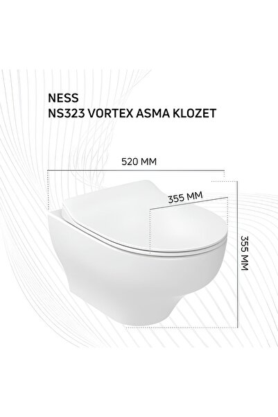 Creavit Ness Vortex Beyaz Asma Klozet NS323, Ness Duroplast Yavaş Kapak KC340...
