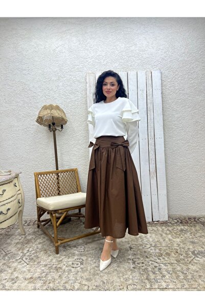 KÜÇÜĞÜM BUTİK Brown Bow Poplin Skirt