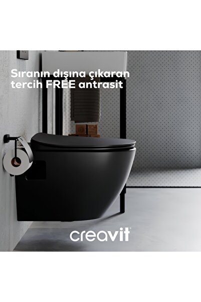 Creavit Free Mat Antrasit Kanallı Asma Klozet FE320, Duck Duroplast Yavaş Kapak