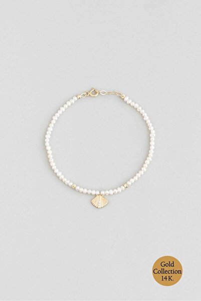 So CHIC... Deniz Kabuğu Figürlü İnci Taşlı 14 Ayar Altın Bileklik