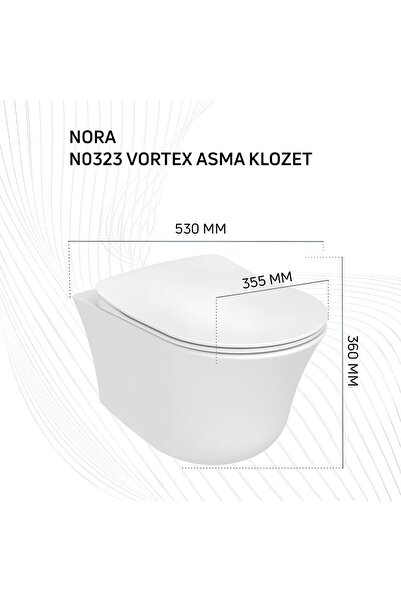 Creavit Nora Vortex Beyaz Asma Klozet NO323, Nora Duck Duroplast Yavaş Kapak