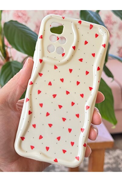 Fibaks Xiaomi Redmi 10 2022 Case Camera Protected Wave Edge Red Heart Pattern Silicone Cover