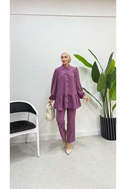 BURCU TESETTÜR Set pantaloni și tunică pentru femei, cu fustă cu volane - BRC...