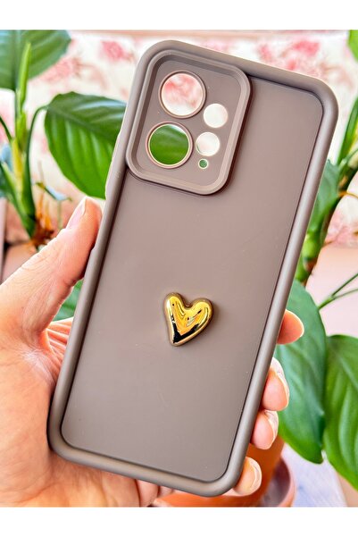 Fibaks Case for Xiaomi Redmi Note 12 3D Heart Design Brown Pattern Soft Camera Protect Cover