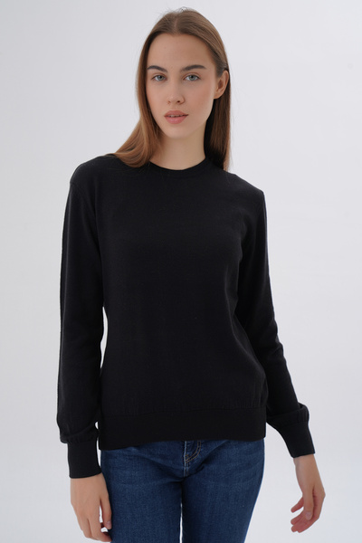 Trist Star Siyah %100 Organik Pamuk Bisiklet Yaka Triko Kazak Bluz