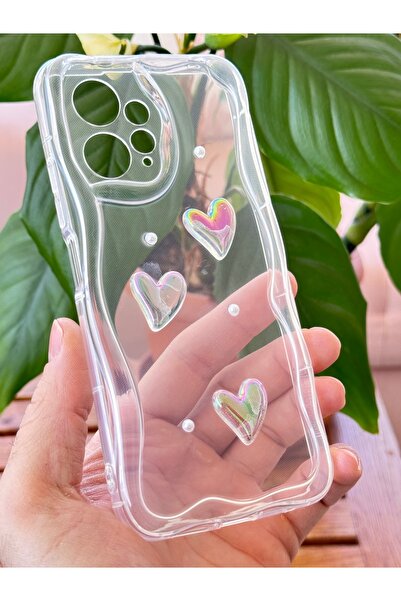 Fibaks Xiaomi Redmi Note 12 4g Case 3D Heart Pearl Design Patterned Camera Protection Transparent Silicone Cover