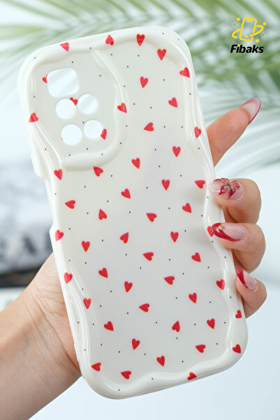 Fibaks Xiaomi Redmi 10 2022 Case Camera Protected Wave Edge Red Heart Pattern Silicone Cover