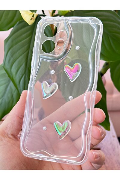 Fibaks Xiaomi Redmi Note 12 4g Case 3D Heart Pearl Design Patterned Camera Protection Transparent Silicone Cover