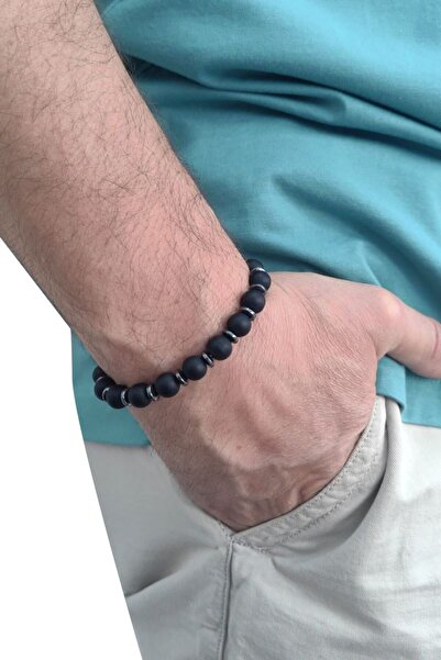 Chavin Elastic Natural Onyx Stone Men's Bracelet Ey26